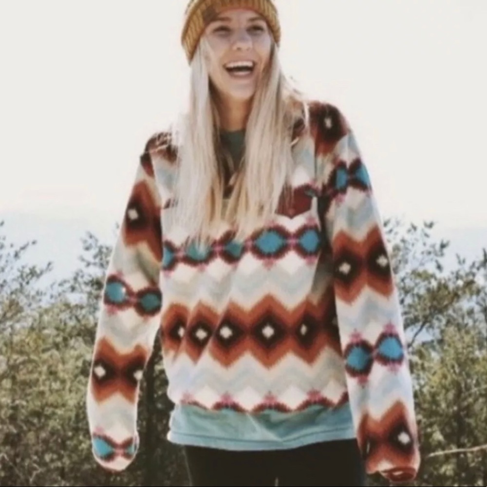 Patagonia Timber Twisted Synchilla Size Medium Rare Aztec Blue Quater Button